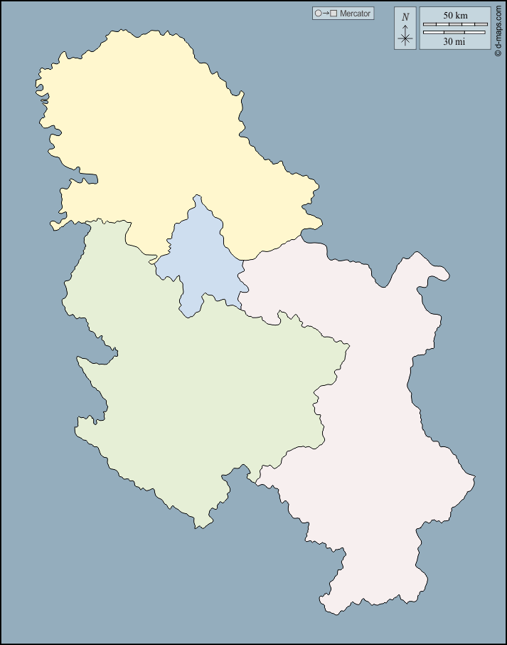Serbia : d-maps.com: mappa gratuita, mappa muta gratuita, cartina muta gratuita : contorni, regioni, colore