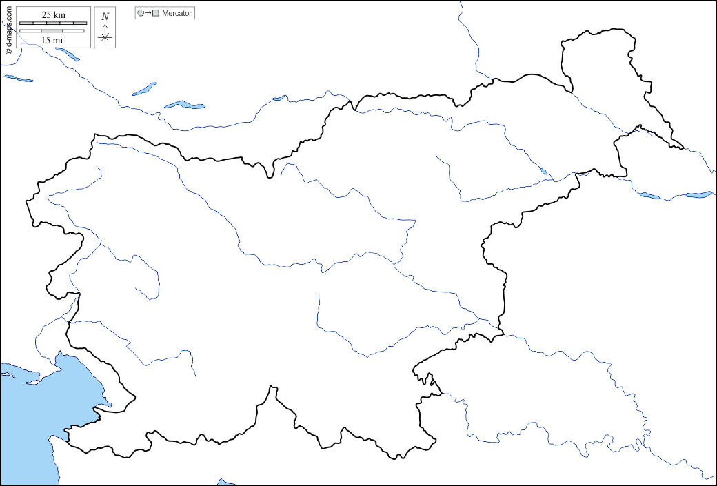 Slovenia : d-maps.com: mappa gratuita, mappa muta gratuita, cartina muta gratuita : litorali, limiti, idrografia