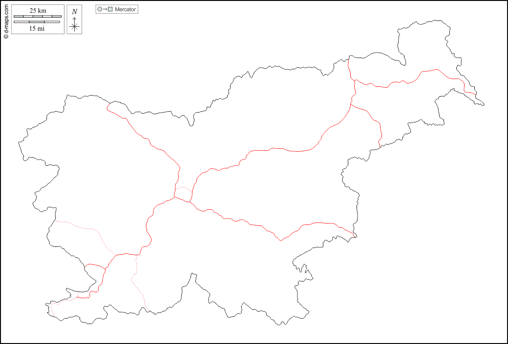 Slovenia : d-maps.com: mappa gratuita, mappa muta gratuita, cartina muta gratuita : contorni, strade, bianco