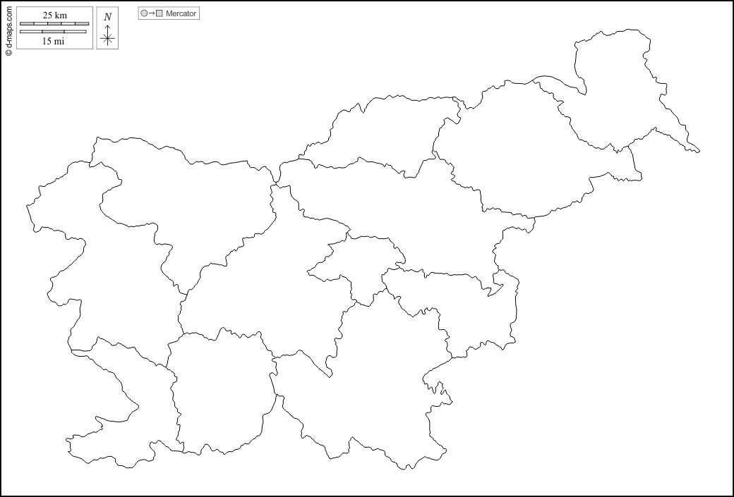 Slovenia : d-maps.com: mappa gratuita, mappa muta gratuita, cartina muta gratuita : contorni, regioni, bianco