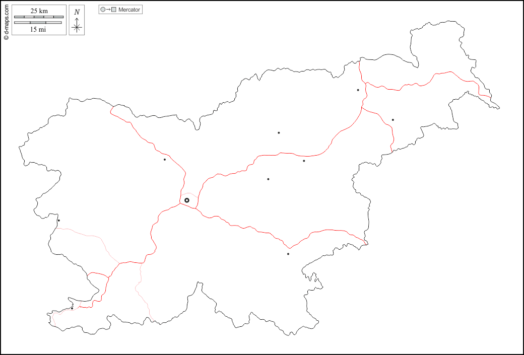 Slovenia : d-maps.com: mappa gratuita, mappa muta gratuita, cartina muta gratuita : contorni, principali città, strade, bianco