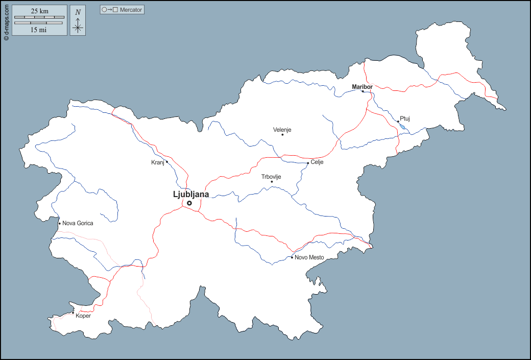 Slovenia : d-maps.com: mappa gratuita, mappa muta gratuita, cartina muta gratuita : contorni, idrografia, principali città, strade, nomi