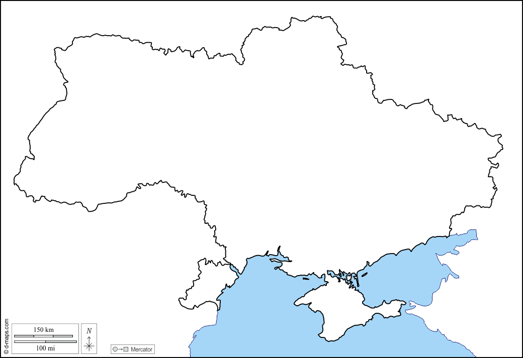 Ukraine : d-maps.com: Kostenlose Karten, kostenlose stumme Karte, kostenlose unausgefüllt Landkarte, kostenlose hochauflösende Umrisskarte : Küsten, Grenzen
