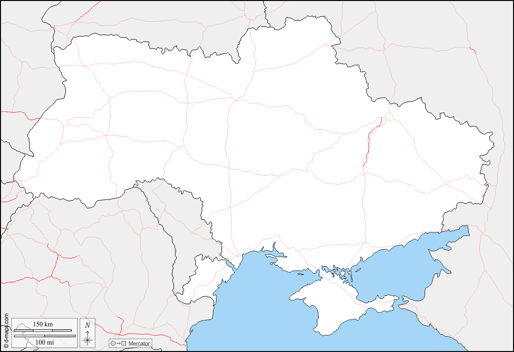 Ucraina : d-maps.com: mappa gratuita, mappa muta gratuita, cartina muta gratuita : frontiere, strade
