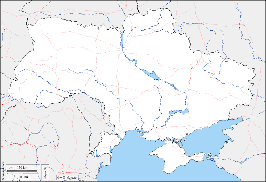 Ucraina : d-maps.com: mappa gratuita, mappa muta gratuita, cartina muta gratuita : frontiere, idrografia, strade