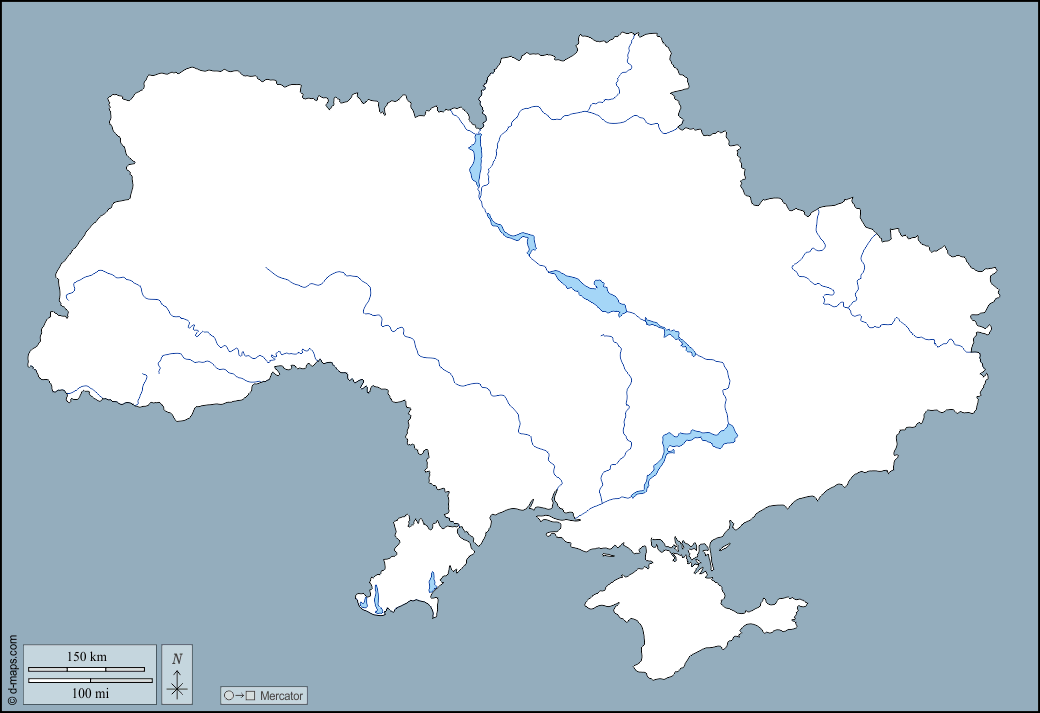 Ucraina : d-maps.com: mappa gratuita, mappa muta gratuita, cartina muta gratuita : contorni, idrografia
