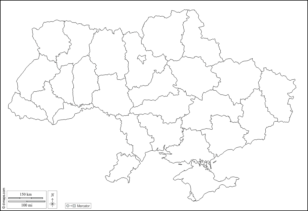 Ucraina : d-maps.com: mappa gratuita, mappa muta gratuita, cartina muta gratuita : contorni, regioni, bianco
