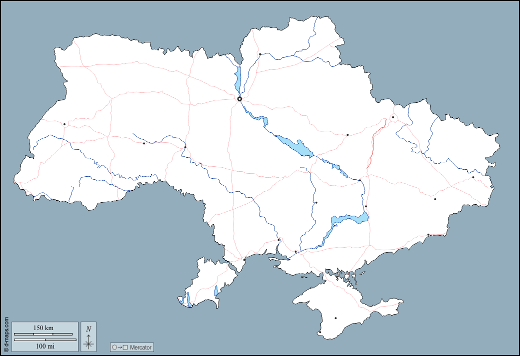 Ucraina : d-maps.com: mappa gratuita, mappa muta gratuita, cartina muta gratuita : contorni, idrografia, principali città, strade
